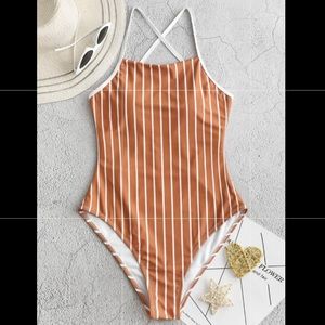 Burnt Orange Striped one piece swimsuit